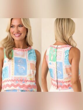 Prosperina Claudia Multi Print Cotton Sleeveless Top Size XS NWT